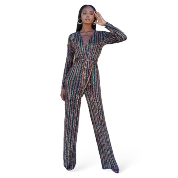 Club L London Pants - 3 FOR $50! 🎁 NWT CLUB L London Multicolor Long Sleeve Sequin Jumpsuit Sz US2